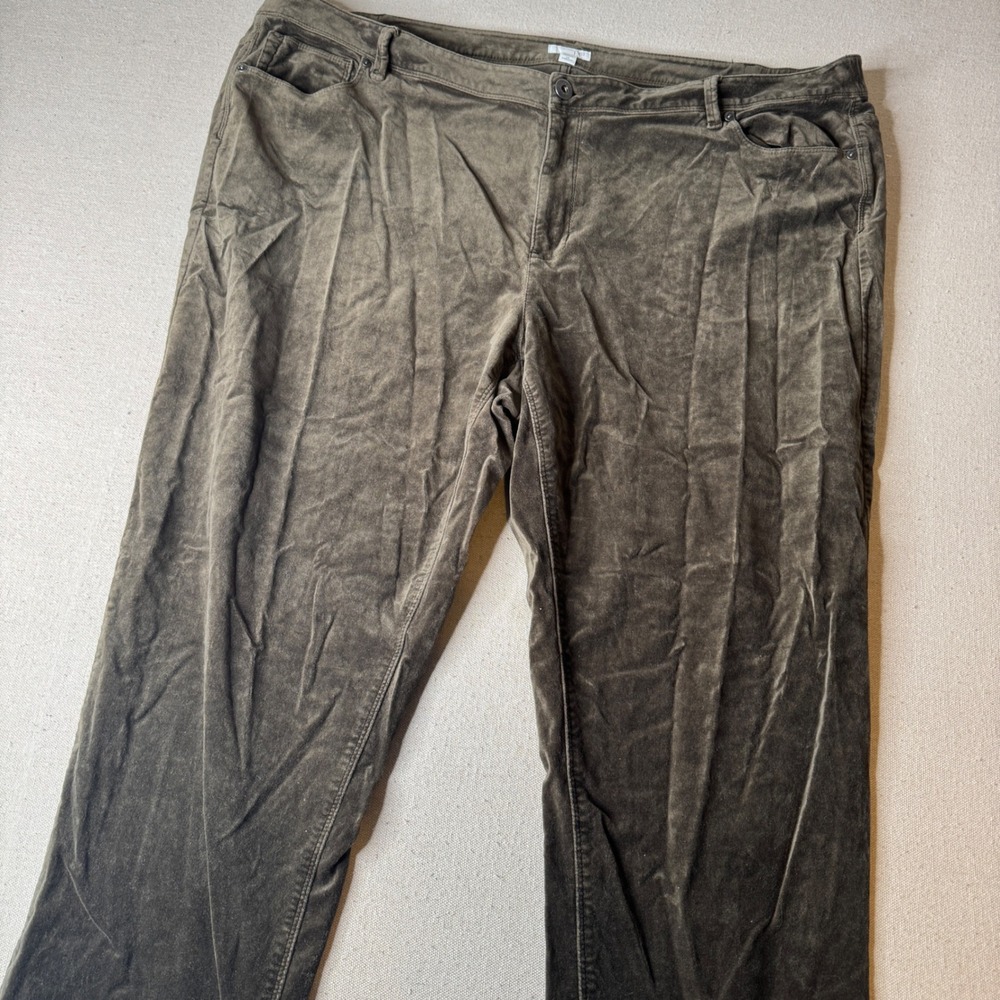 J. Jill Olive Green Velvet-feel Straight Leg Pants Women's 24 Cotton Stretch